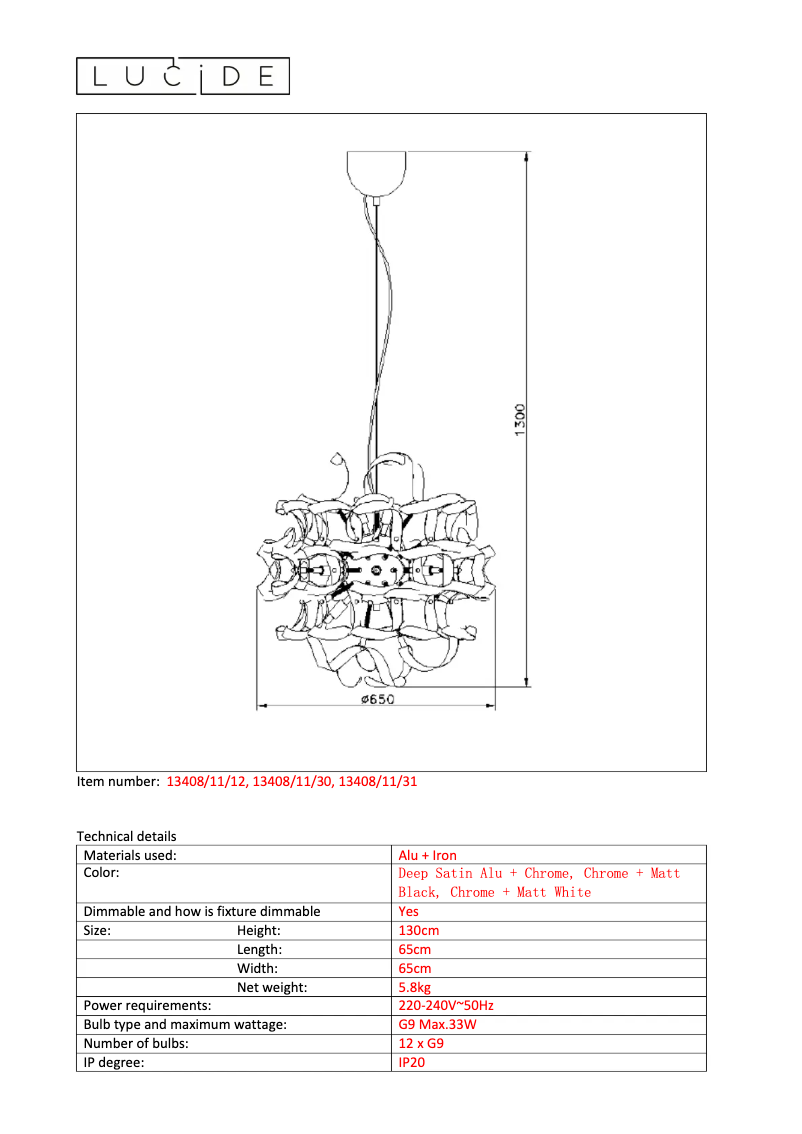 Page 1 de la notice Manuel utilisateur Lucide Atomita 13408/11/31