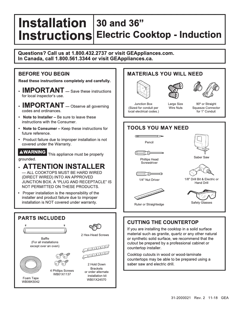 Page 1 of the manual Installation Guide GE Café CHP9536SJSS