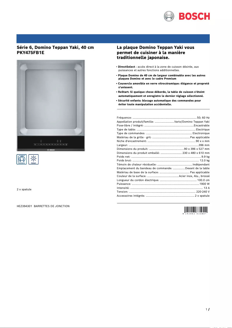 Image de la première page du manuel de l'appareil PKY475FB1E