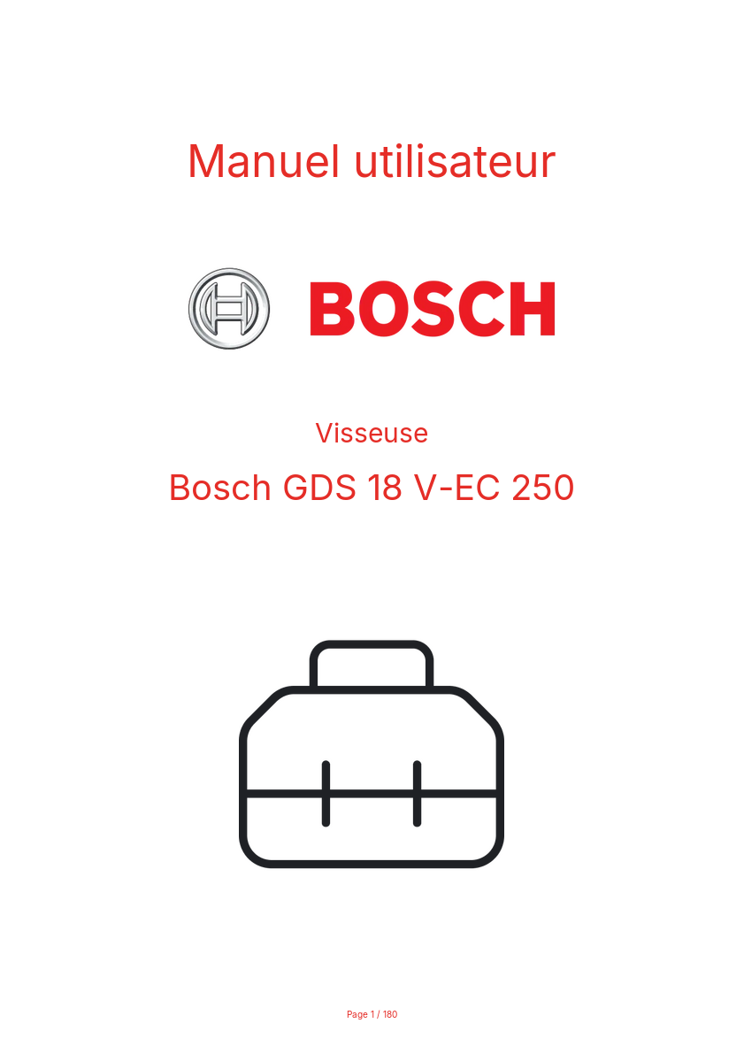 Page n°1 - Manuel utilisateur Bosch GDS 18 V-EC 250