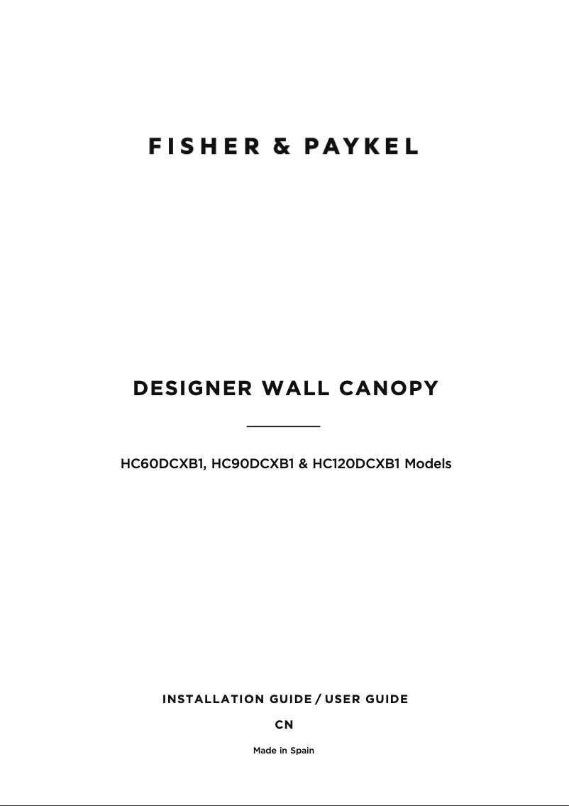 Page 1 de la notice Guide d'installation Fisher & Paykel HC90DCXB1