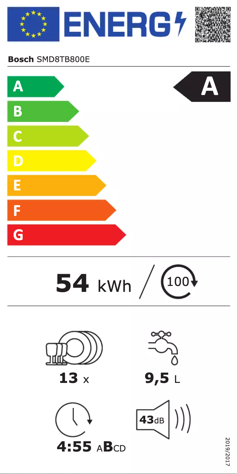 Page 1 de la notice Label énergétique Bosch SMD8TB800E