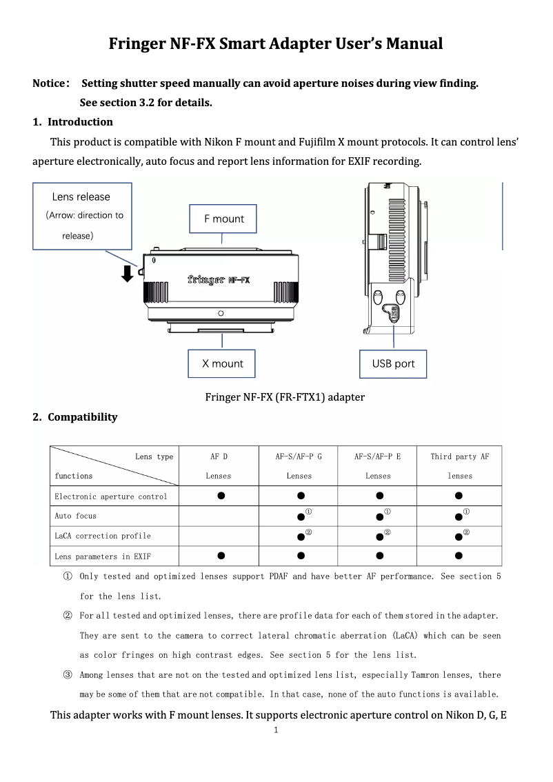Page n°1 - Manuel utilisateur Fringer NF-FX Smart Adapter
