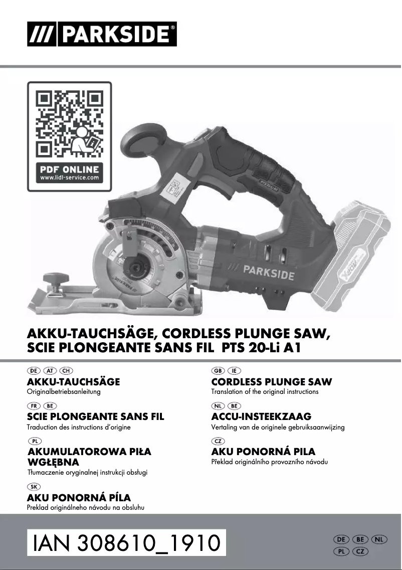 Image de la première page du manuel de l'appareil PTS 20-Li A1