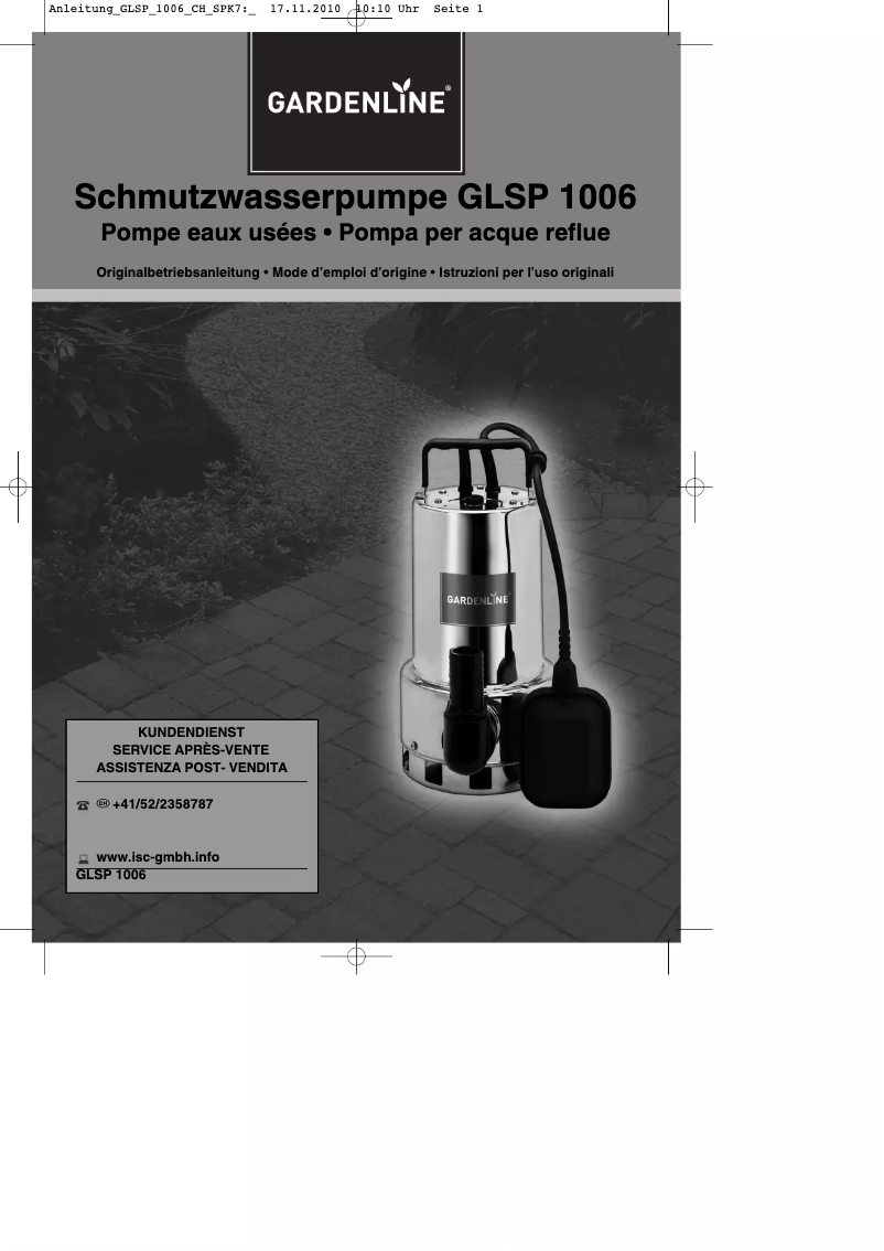 Page 1 de la notice Manuel utilisateur Gardenline GLSP 1006