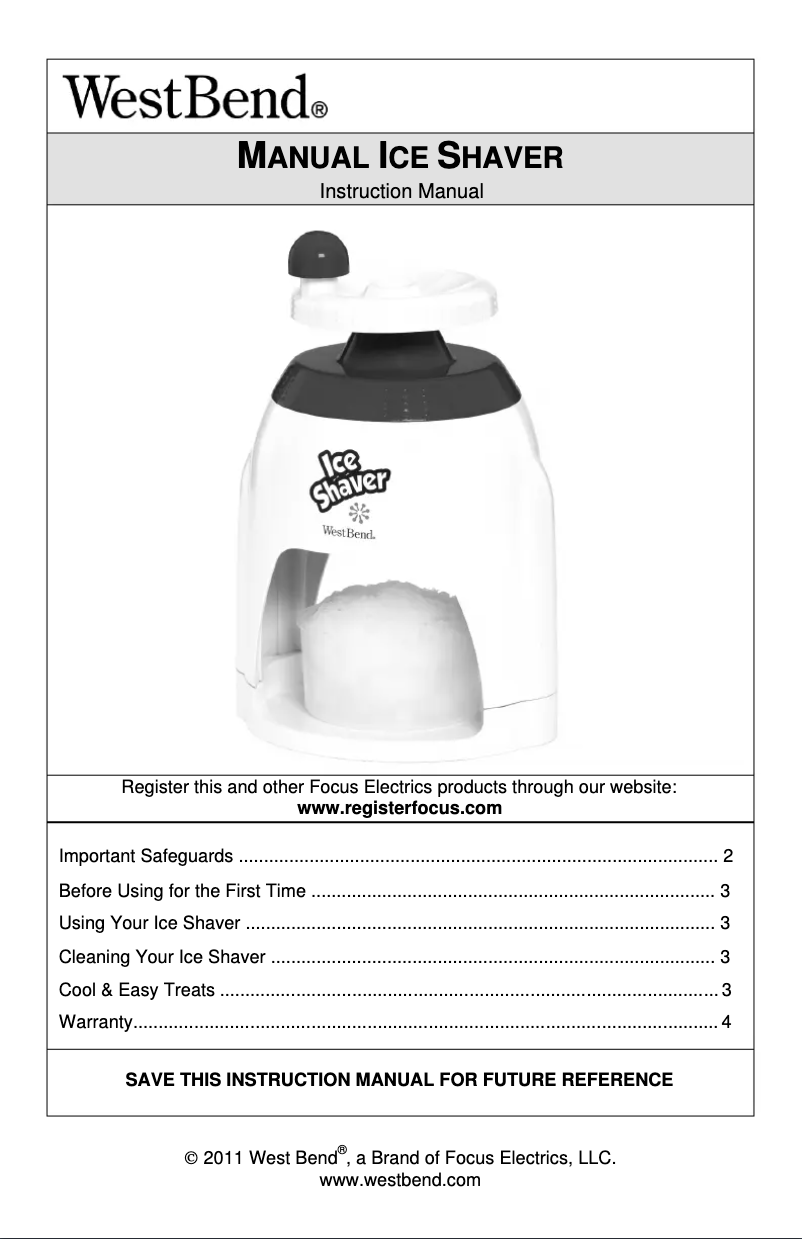Page n°1 - Manuel utilisateur WestBend SIT12317