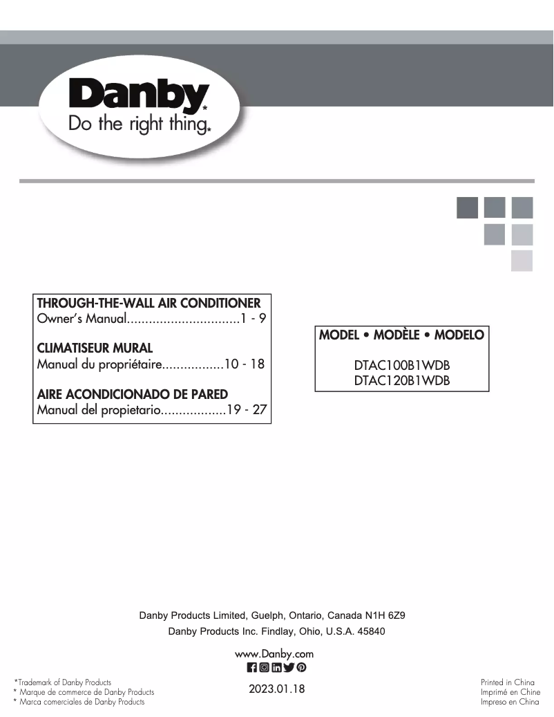 Page 1 de la notice Manuel utilisateur Danby DTAC120B1WDB