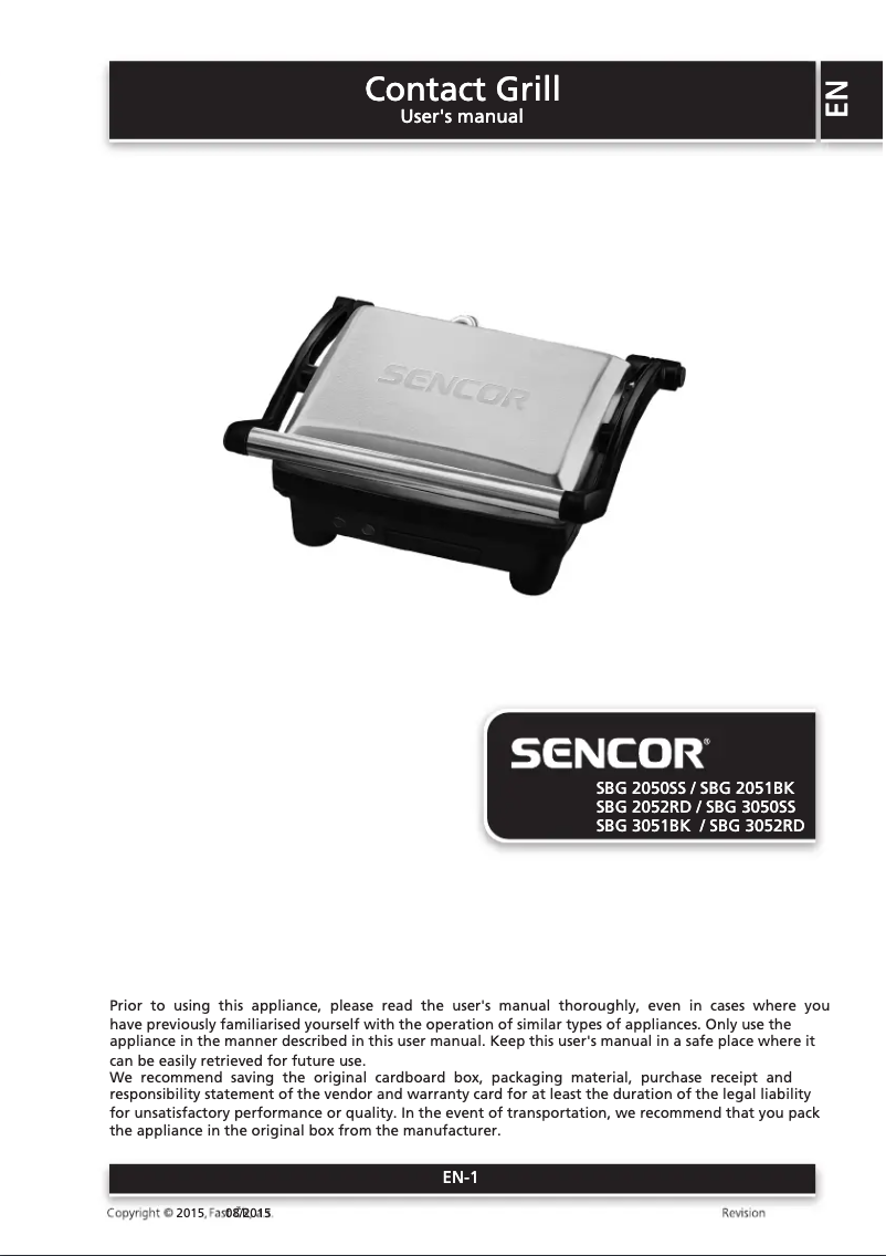 Page n°1 - Manuel utilisateur Sencor SBG 3050SS