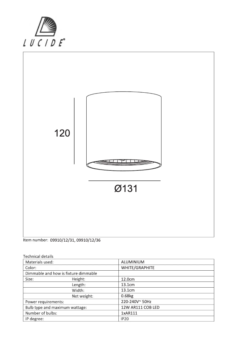 Page n°1 - Manuel utilisateur Lucide Dialo-LED