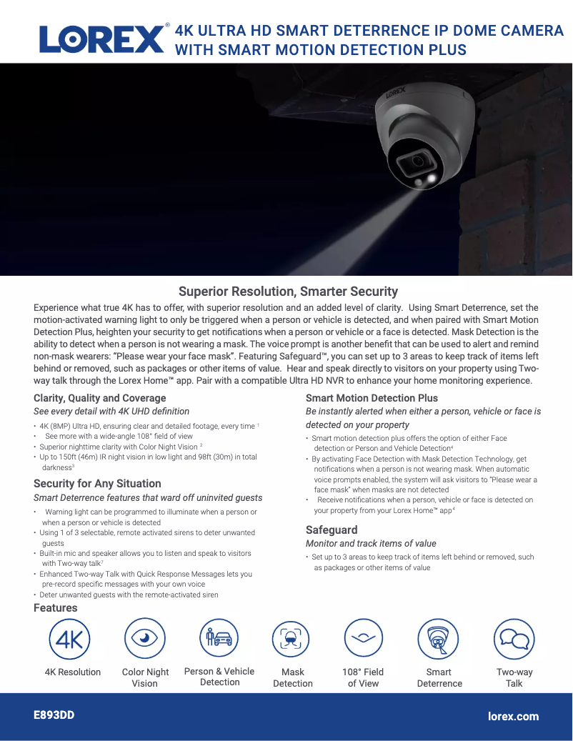 Page 1 de la notice Fiche technique Lorex E893DDP