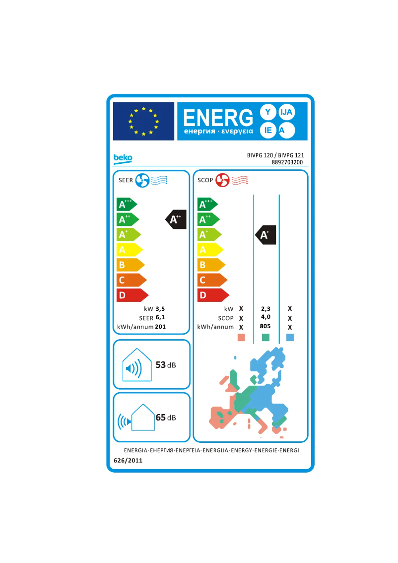 Page 1 de la notice Label énergétique Beko BIVPG 121