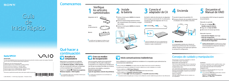 Image de la première page du manuel de l'appareil Vaio VPCS13SGX
