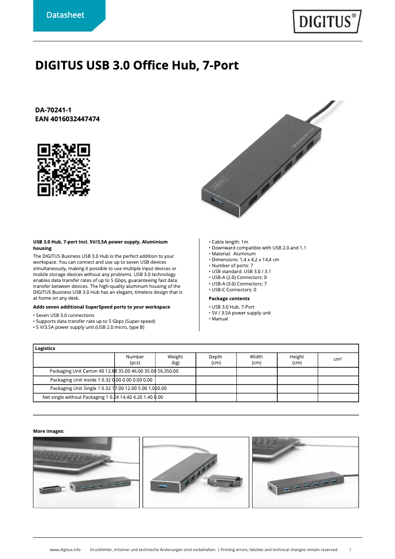 Page 1 de la notice Fiche technique Digitus DA-70241-1