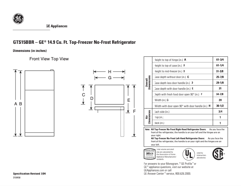 Page n°1 - Fiche technique GE GTS15BBRRCC