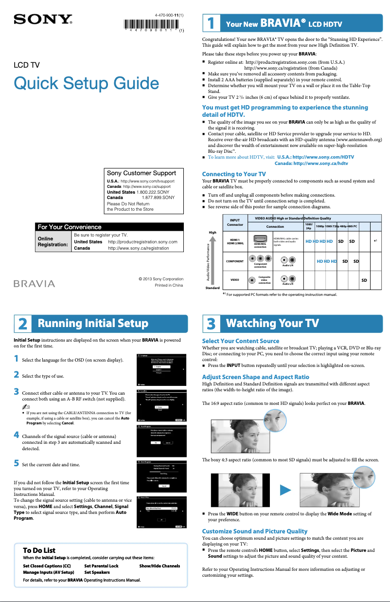 Página 1 del manual Guía de instalación Sony Bravia KDL-50R450A