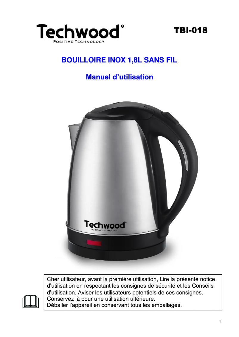 Page 1 de la notice Manuel utilisateur Techwood TBI-018