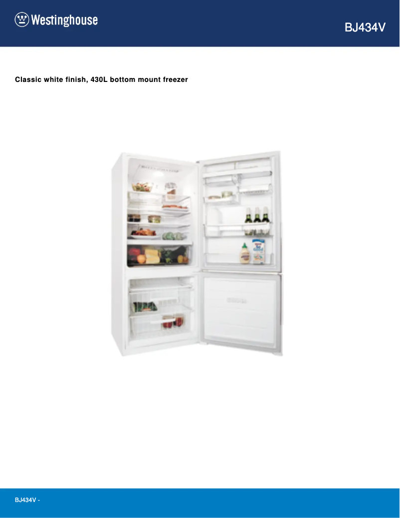 Page 1 de la notice Fiche technique Westinghouse BJ434V