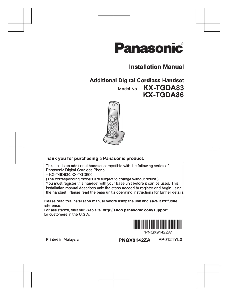 Imagen de la primera página del manual del dispositivo KX-TGDA86