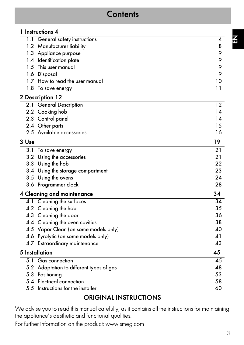 Page 1 de la notice Brochure Smeg CG92X9