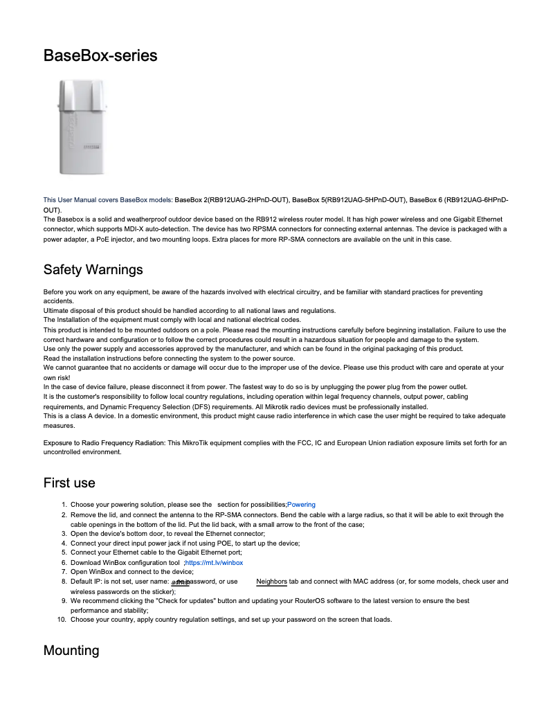 Image de la première page du manuel de l'appareil BaseBox 6