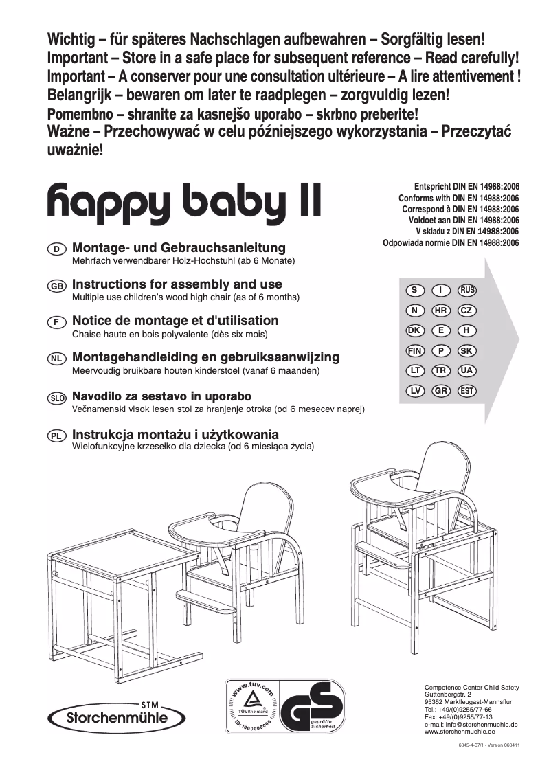 Page 1 de la notice Manuel utilisateur Storchenmuhle Happy Baby II