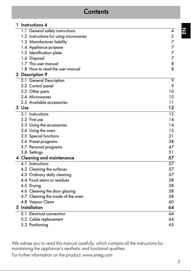 Page 1 de la notice Manuel utilisateur Smeg SFA4104MCS