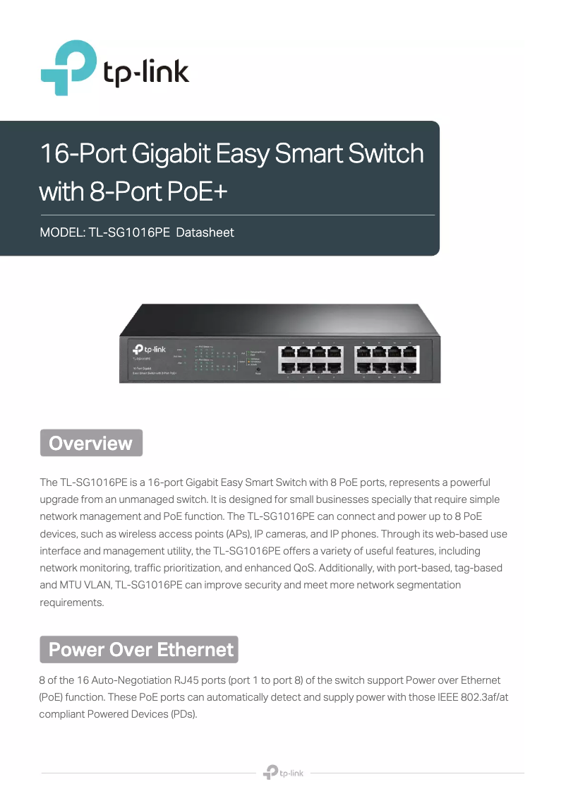 Page n°1 - Fiche technique TP-Link TL-SG1016PE
