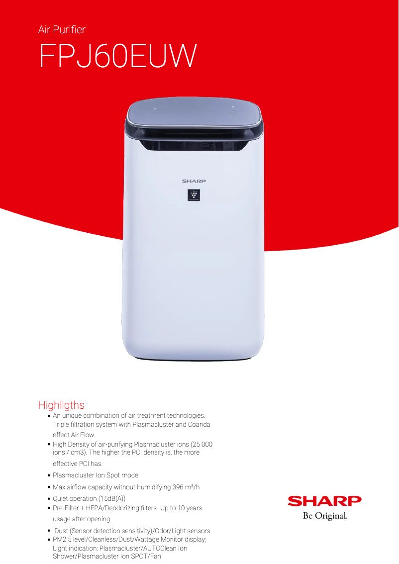 Page 1 de la notice Fiche technique Sharp FPJ60EUW