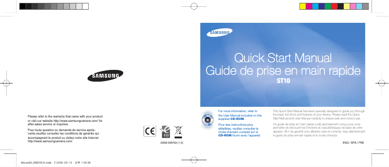 Page 1 de la notice Guide de démarrage rapide Samsung ST10