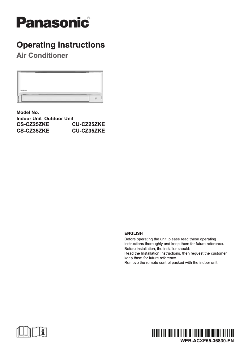 Page 1 de la notice Manuel utilisateur Panasonic CU-CZ35ZKE