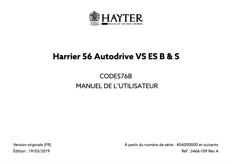Image de la première page du manuel de l'appareil Harrier 56