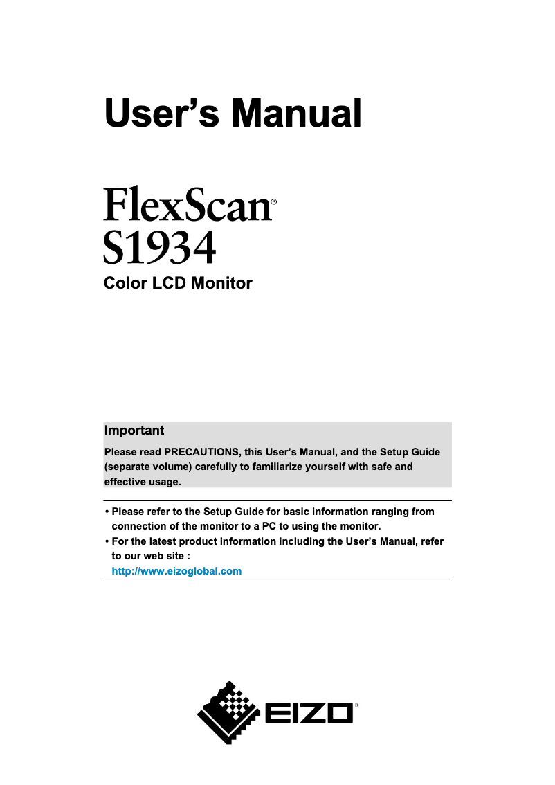 Page 1 de la notice Manuel utilisateur Eizo FlexScan S1934H