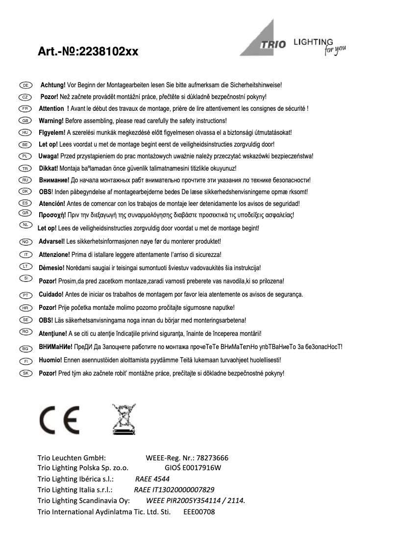 Page n°1 - Manuel utilisateur Trio Lighting Autora