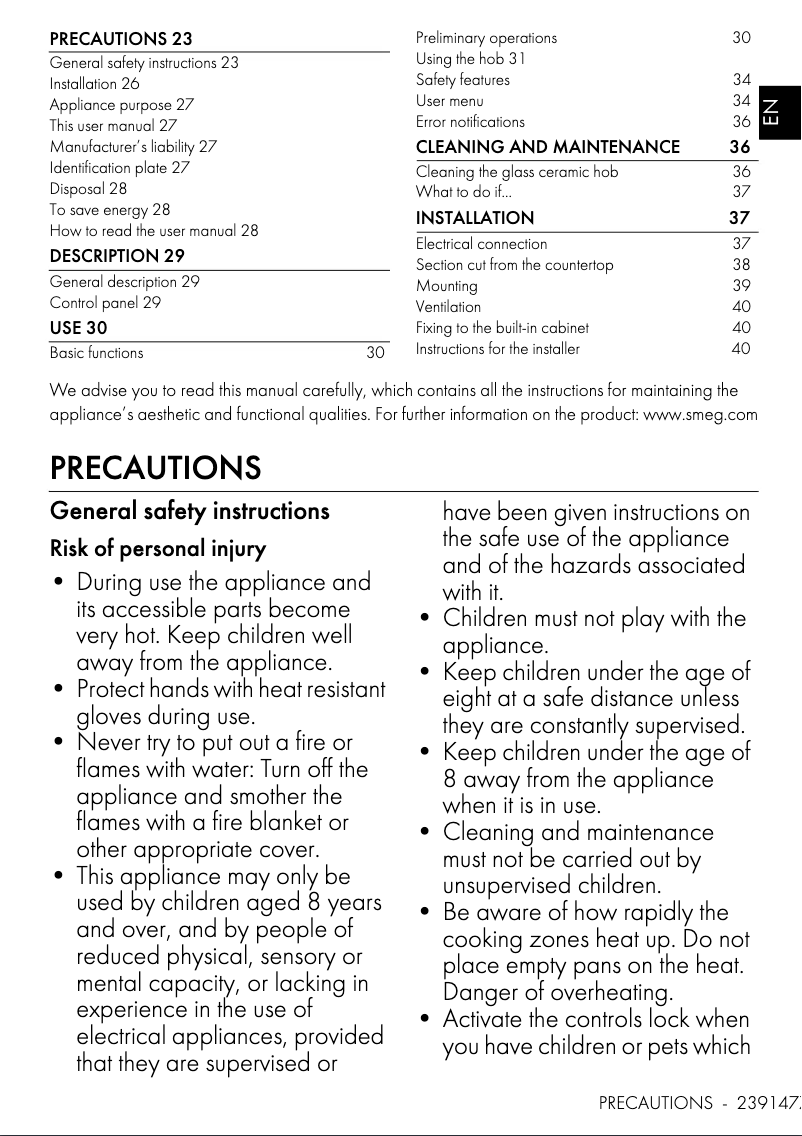 Page 1 de la notice Manuel utilisateur Smeg SI5643D1