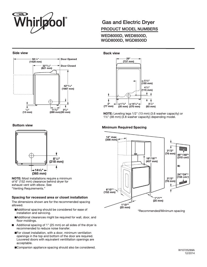 Page 1 de la notice Fiche technique Whirlpool WGD8000D