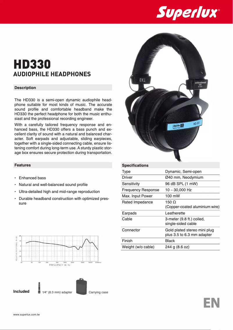 Page n°1 - Manuel utilisateur Superlux HD330