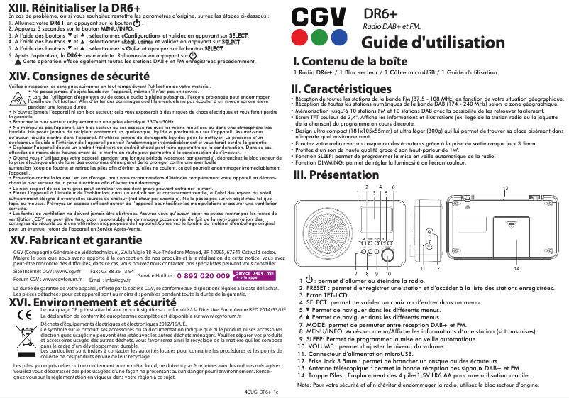 Page 1 de la notice Manuel utilisateur CGV DR6+