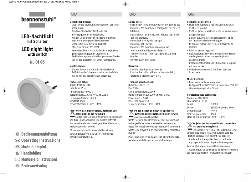 Image de la première page du manuel de l'appareil NL 01 QS