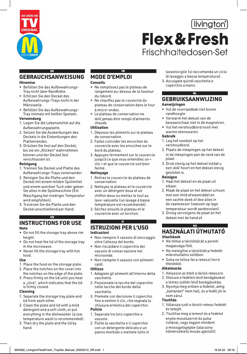 Page 1 de la notice Manuel utilisateur Livington Flex&Fresh