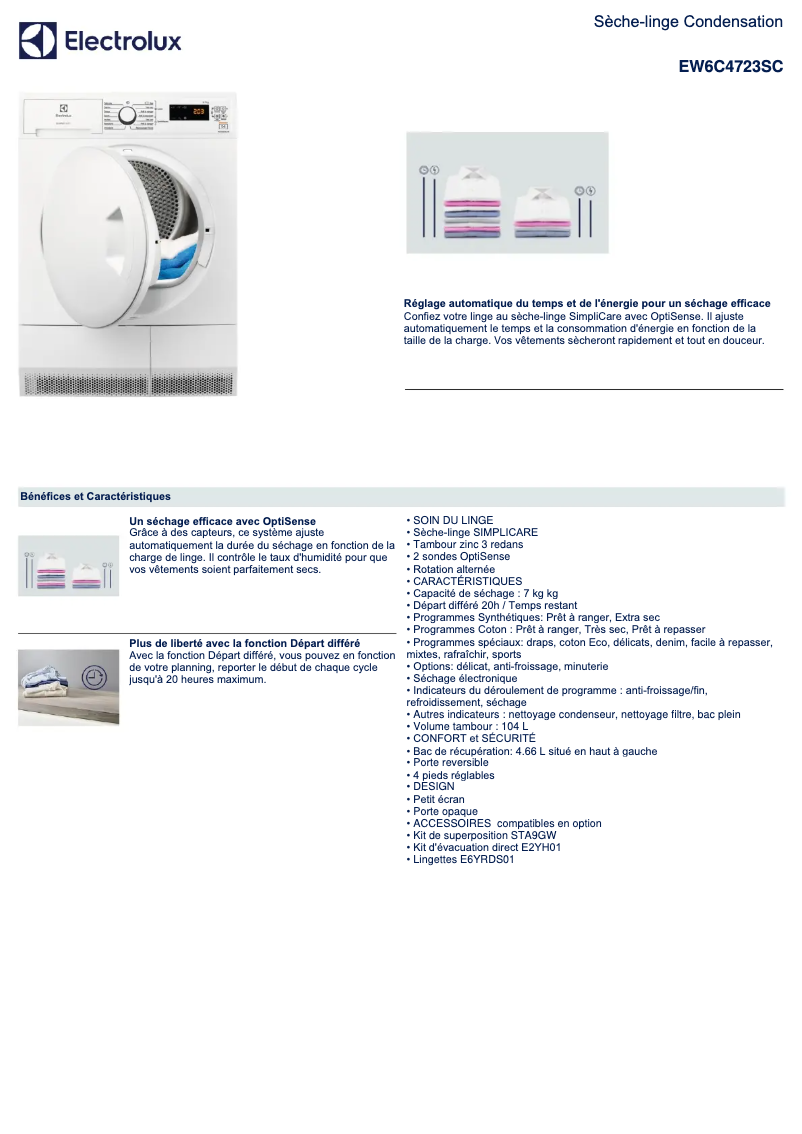 Page 1 de la notice Fiche technique Electrolux EW6C4723SC