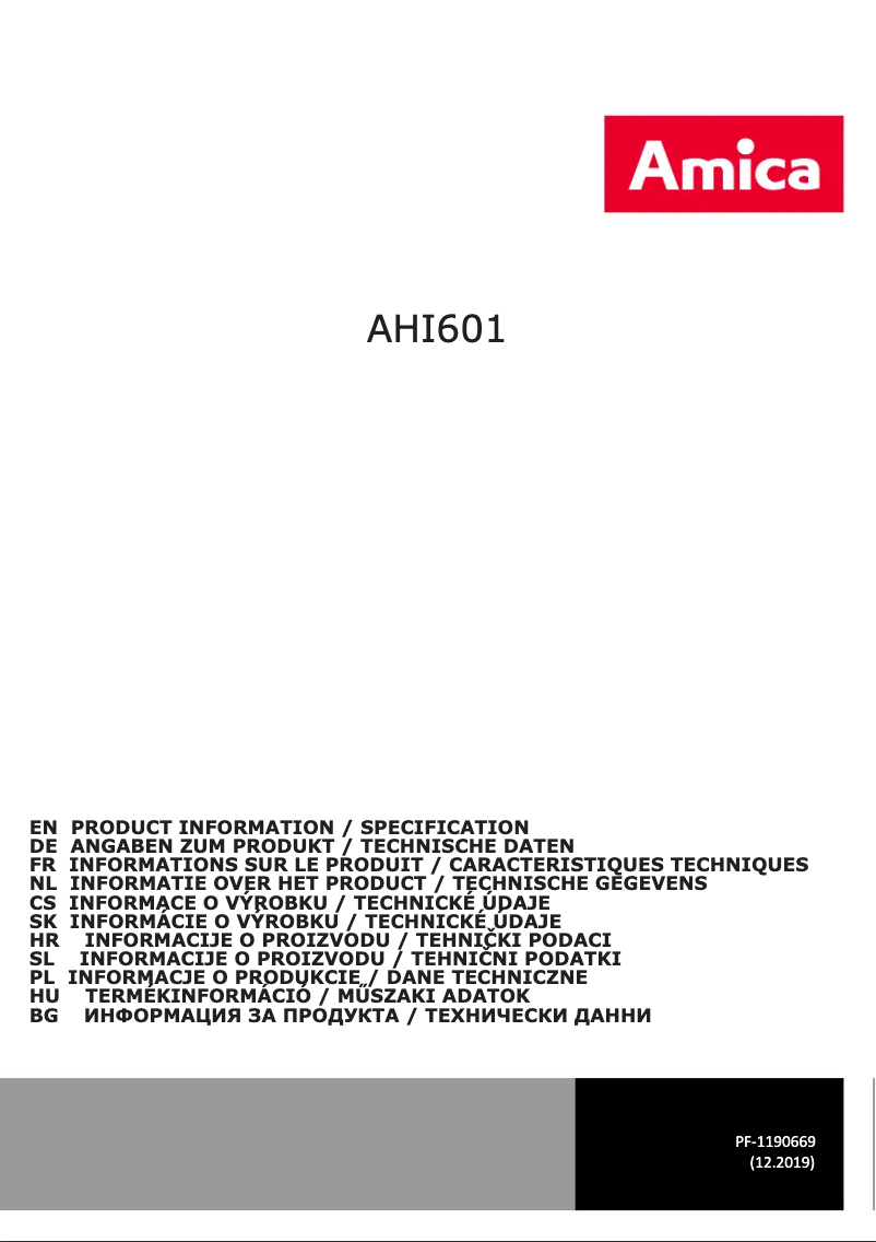 Page n°1 - Manuel utilisateur Amica AHI601