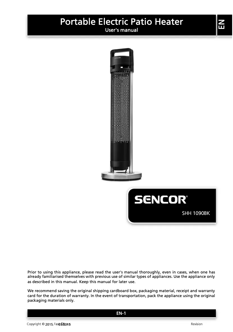 Page n°1 - Manuel utilisateur Sencor SHH 1090BK