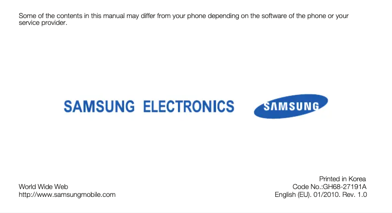 Page n°1 - Manuel utilisateur Samsung S5350