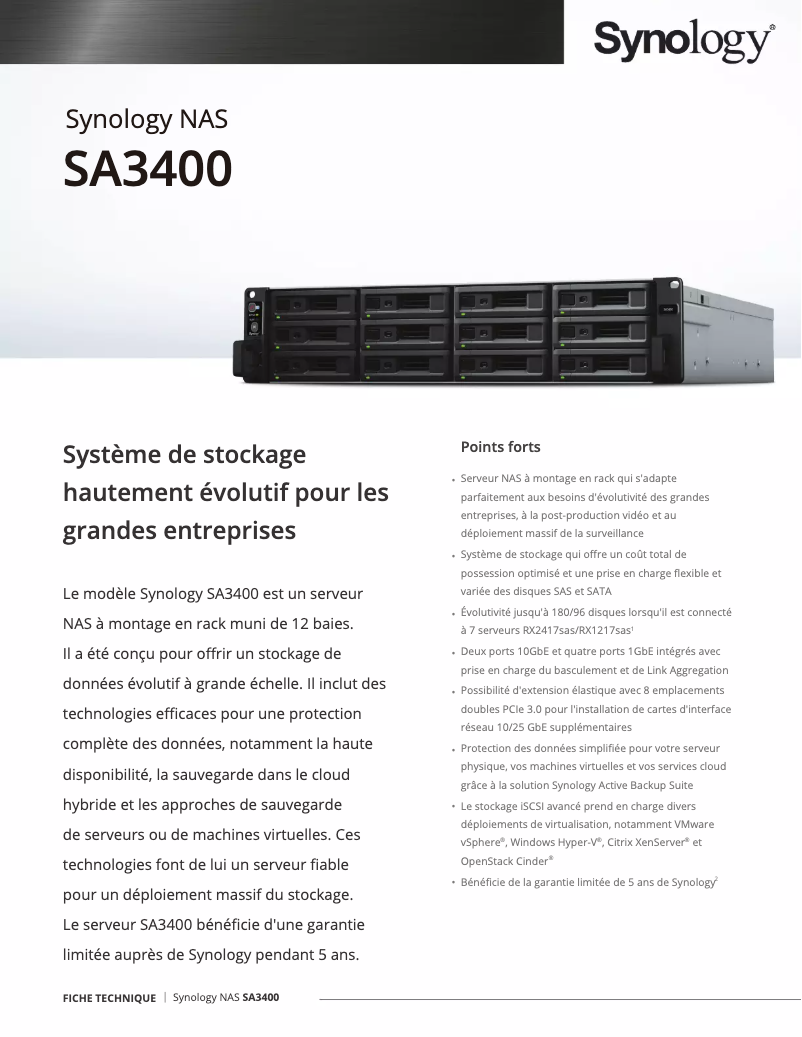 Página 1 del manual Ficha técnica Synology SA3400
