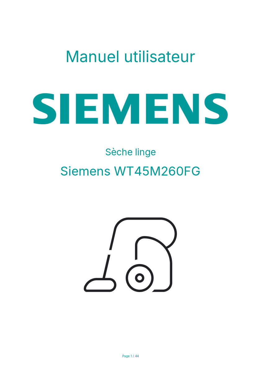 Page n°1 - Manuel utilisateur Siemens WT45M260FG