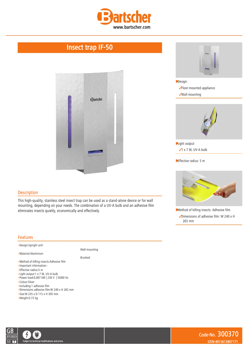 Página 1 del manual Ficha técnica Bartscher IF-50