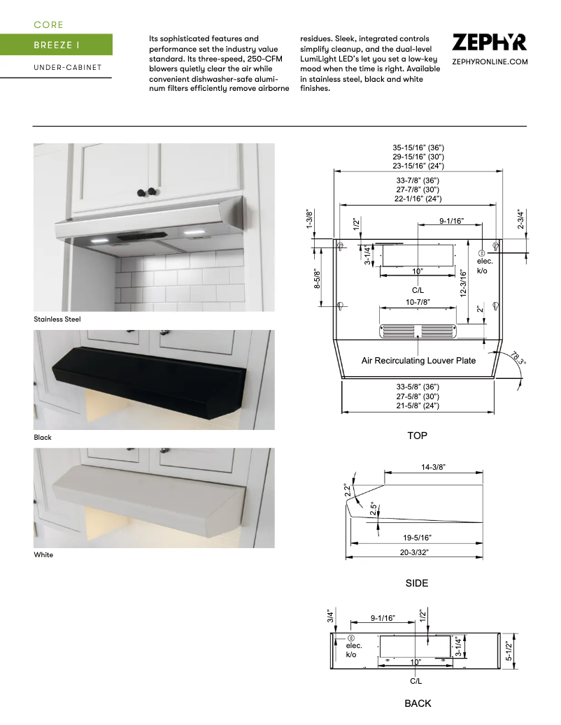Page 1 de la notice Fiche technique Zephyr Breeze I AK1136BS