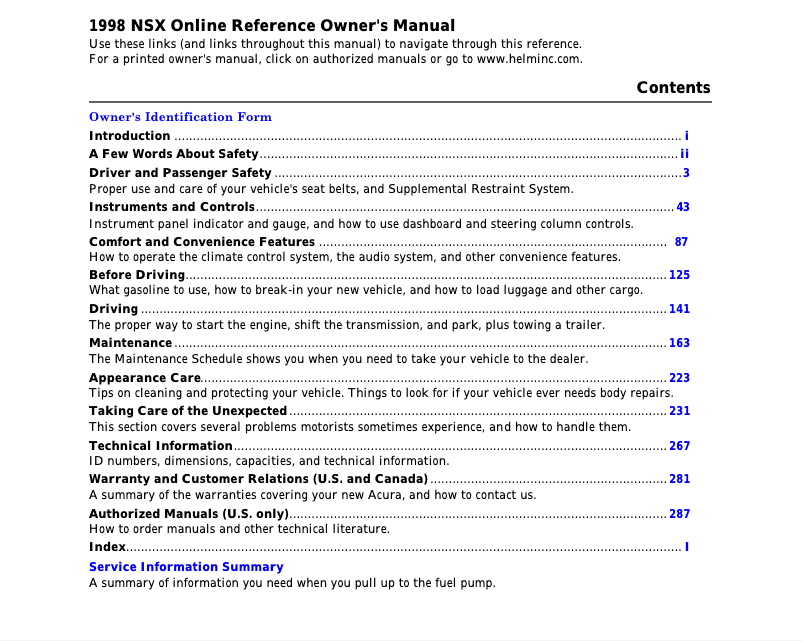 Image de la première page du manuel de l'appareil NSX (1998)