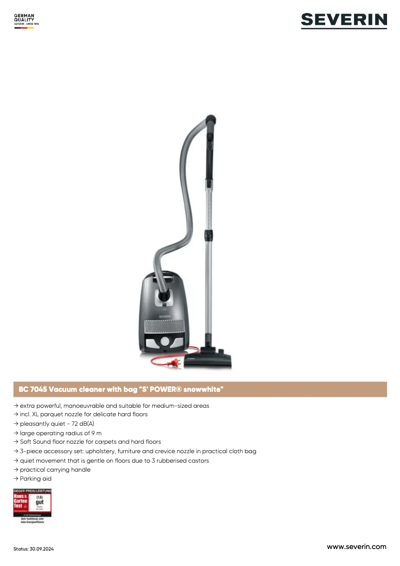 Page 1 de la notice Fiche technique Severin BC 7045