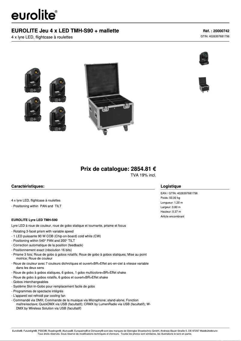 Page 1 de la notice Fiche technique Eurolite LED TMH-S90